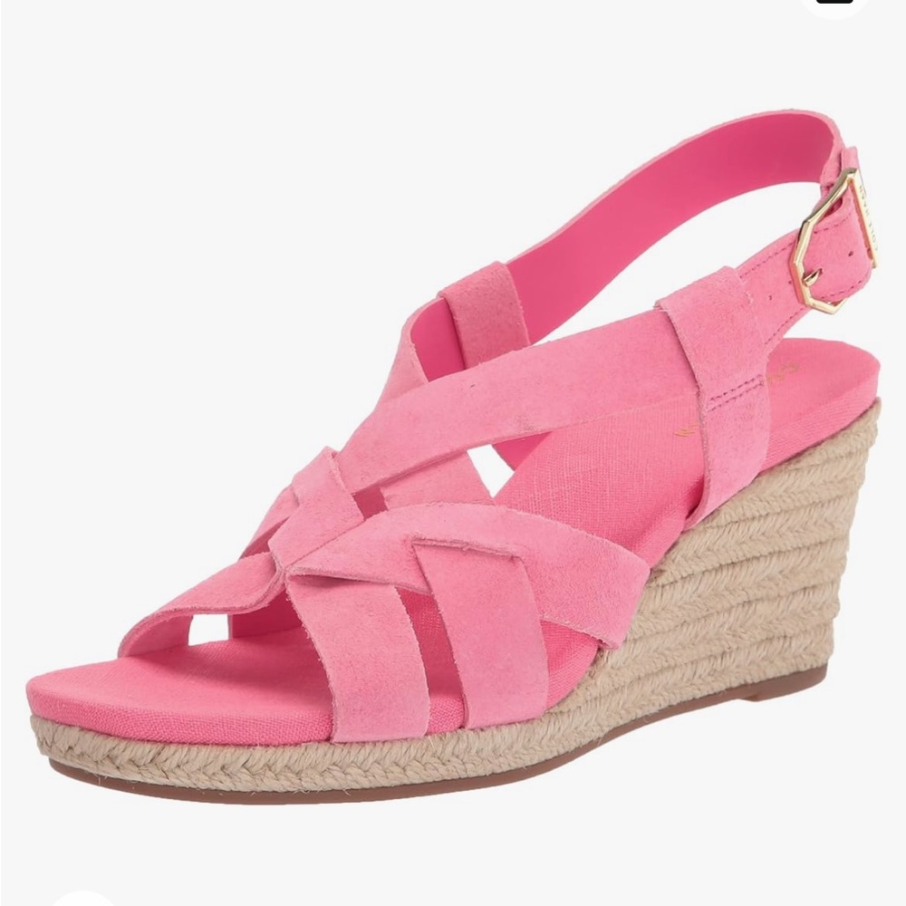 Cole Haan Crystal Pink Suede Wedge Espadrille Sandals Size 9.5